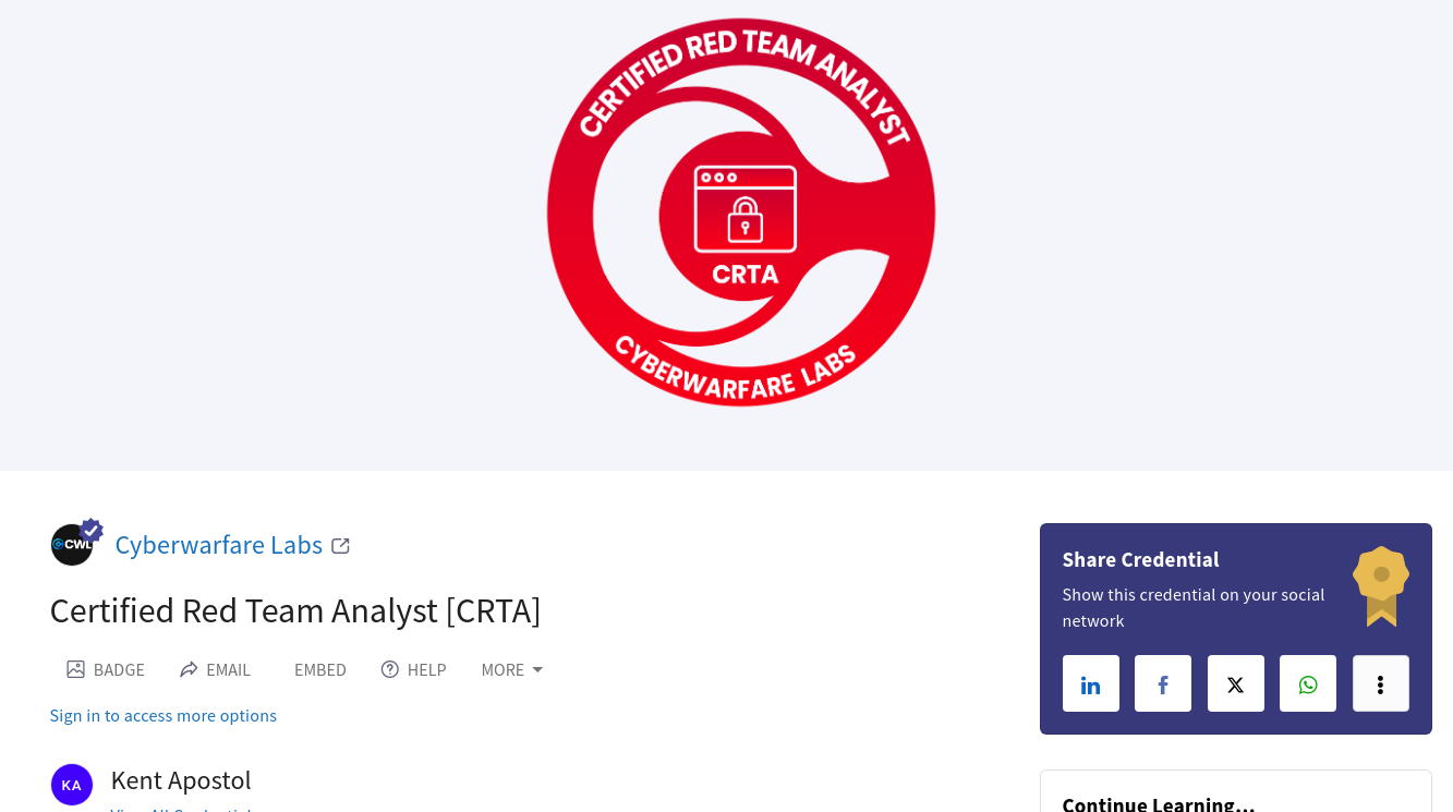 CRTA Certificate